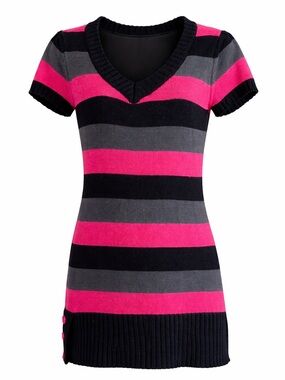 Colorblock Sweater Dress Women’s Size L– Pink, Gray & Black | Button Detail